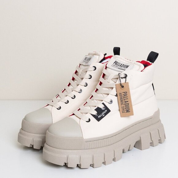 Palladium Revolt Boot Overcush Chunky Platform Combat Quilted Almond Milk Cream - Picture 1 of 13